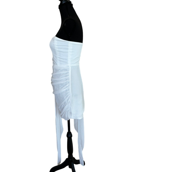 Superdown White Chiffon Mini Dress SMALL Bodycon Gloves Bridal Strapless $92 NEW - Picture 9 of 11